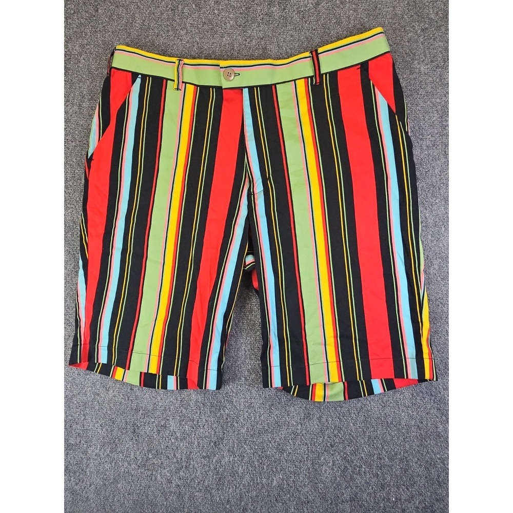 Loudmouth Golf Shorts Mens 38 Colorful Pinstripe Retro 10" Inseam Chinos 1547